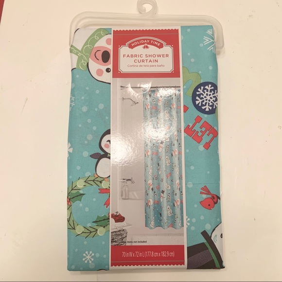 Fabric Shower Curtain Blue Snowman Bear Penguin - Picture 2 of 5